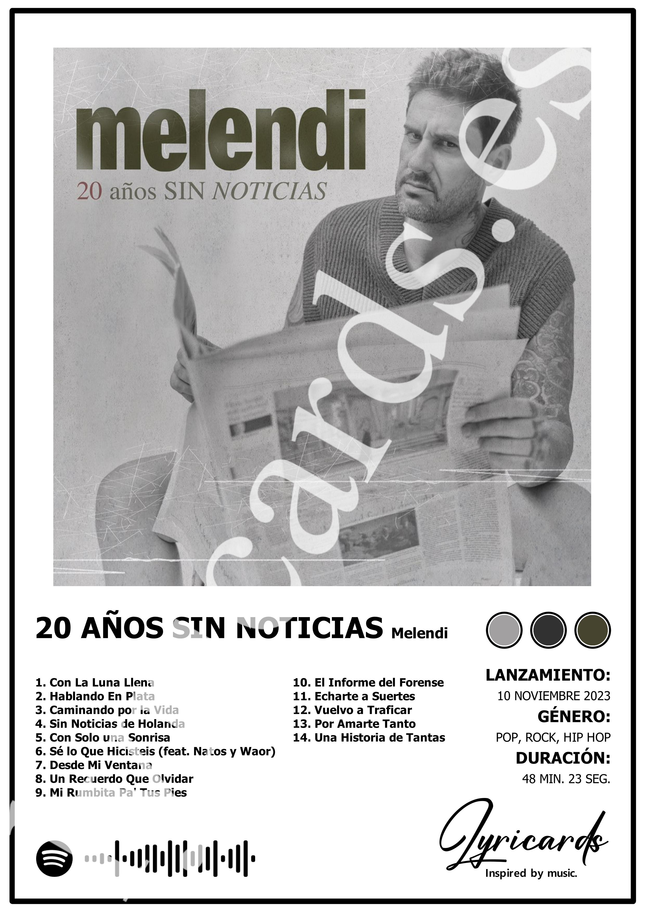 Lámina A4 - 20 Años Sin Noticias - Melendi