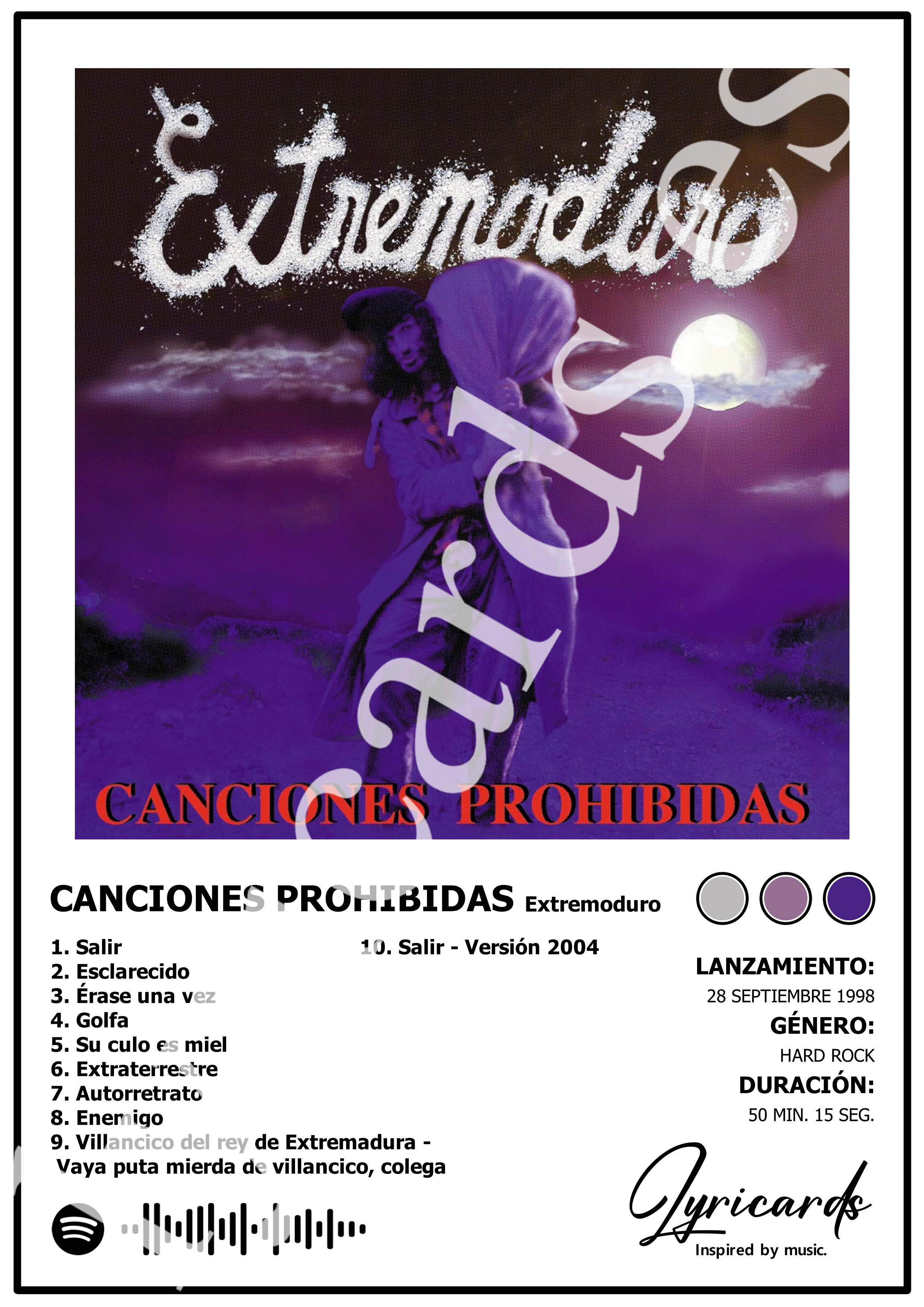 Lámina A4 - Canciones Prohibidas - Extremoduro