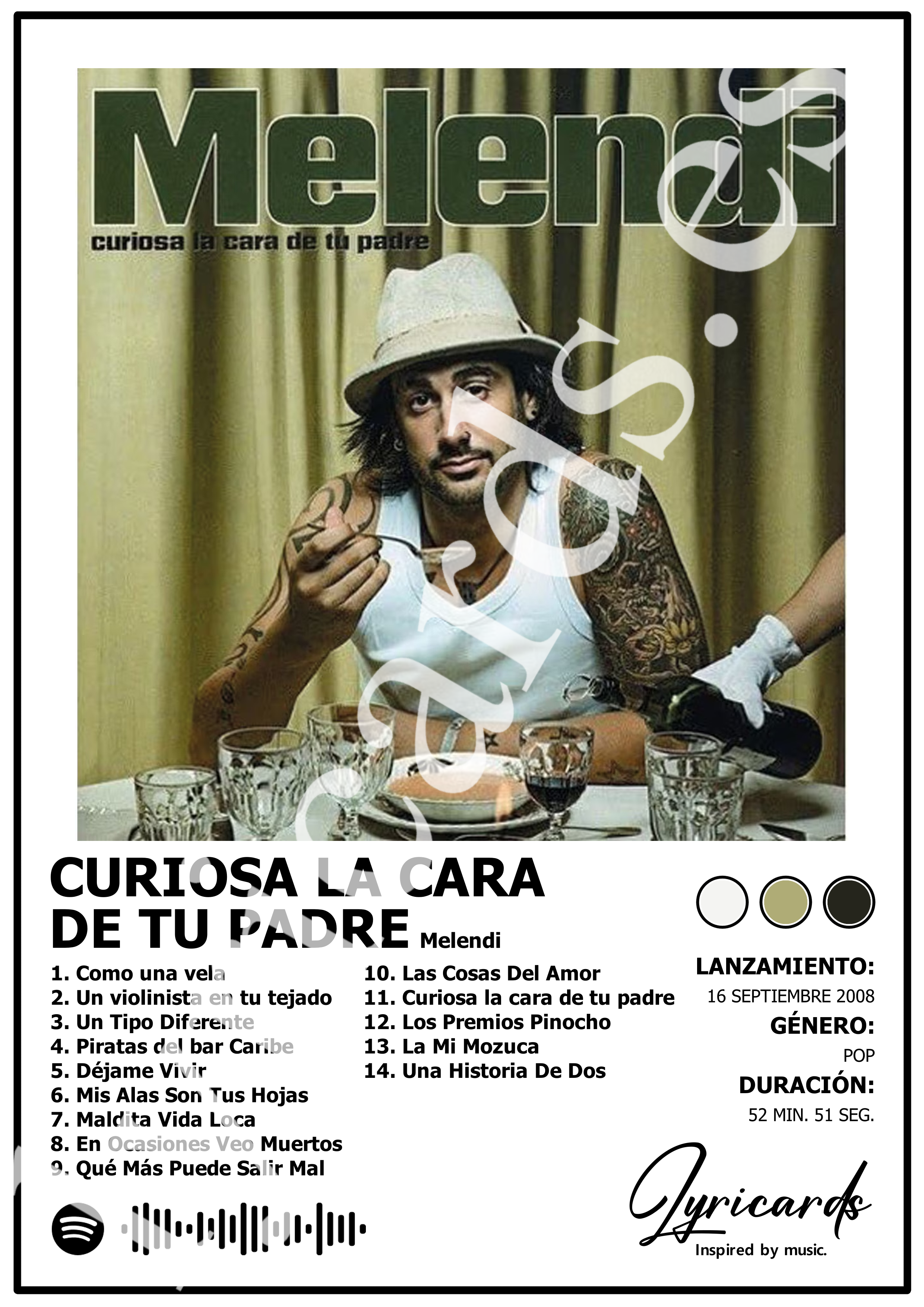 Lámina A4 - Curiosa la Cara de Tu Padre - Melendi