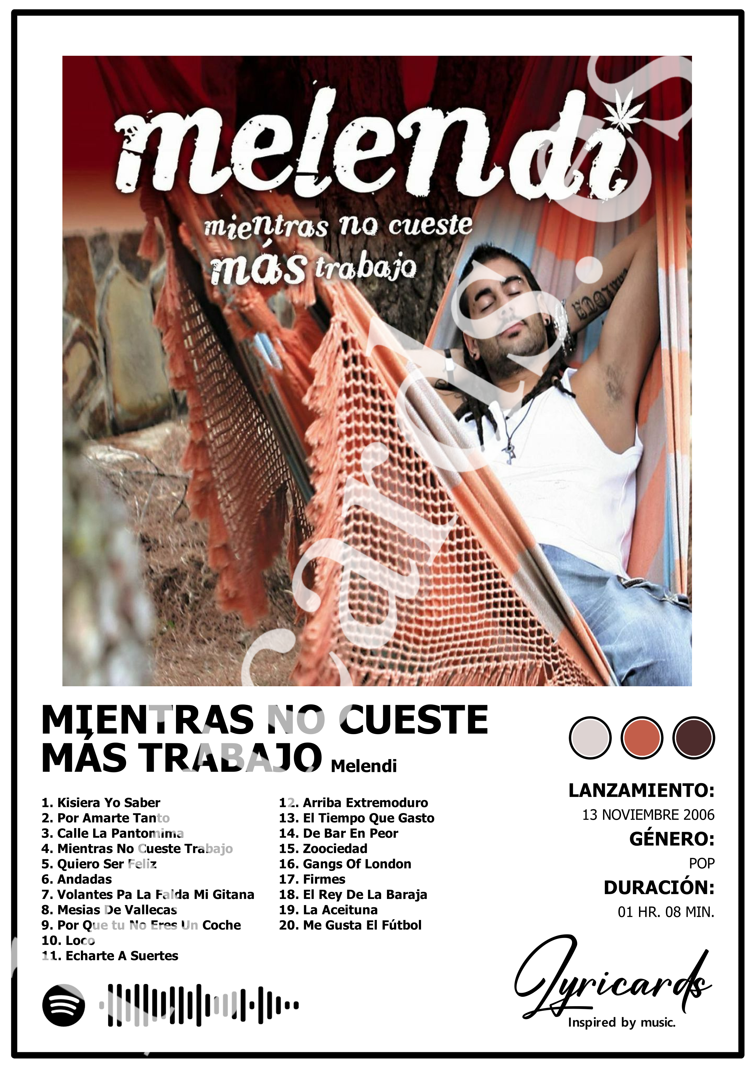 Lámina A4 - Mientras No Cueste Más Trabajo - Melendi