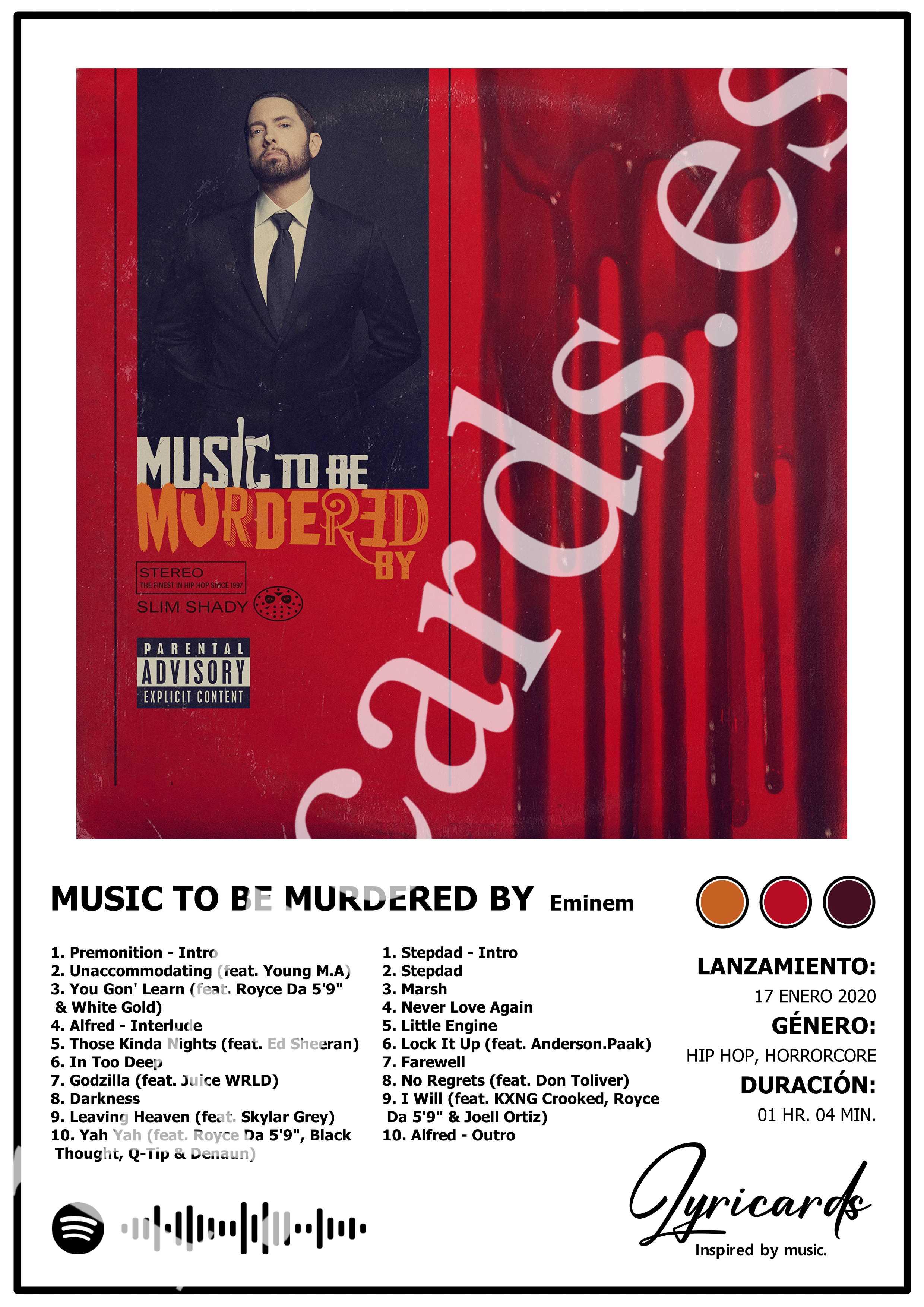 Lámina A4 - Music to Be Murdered By - Eminem