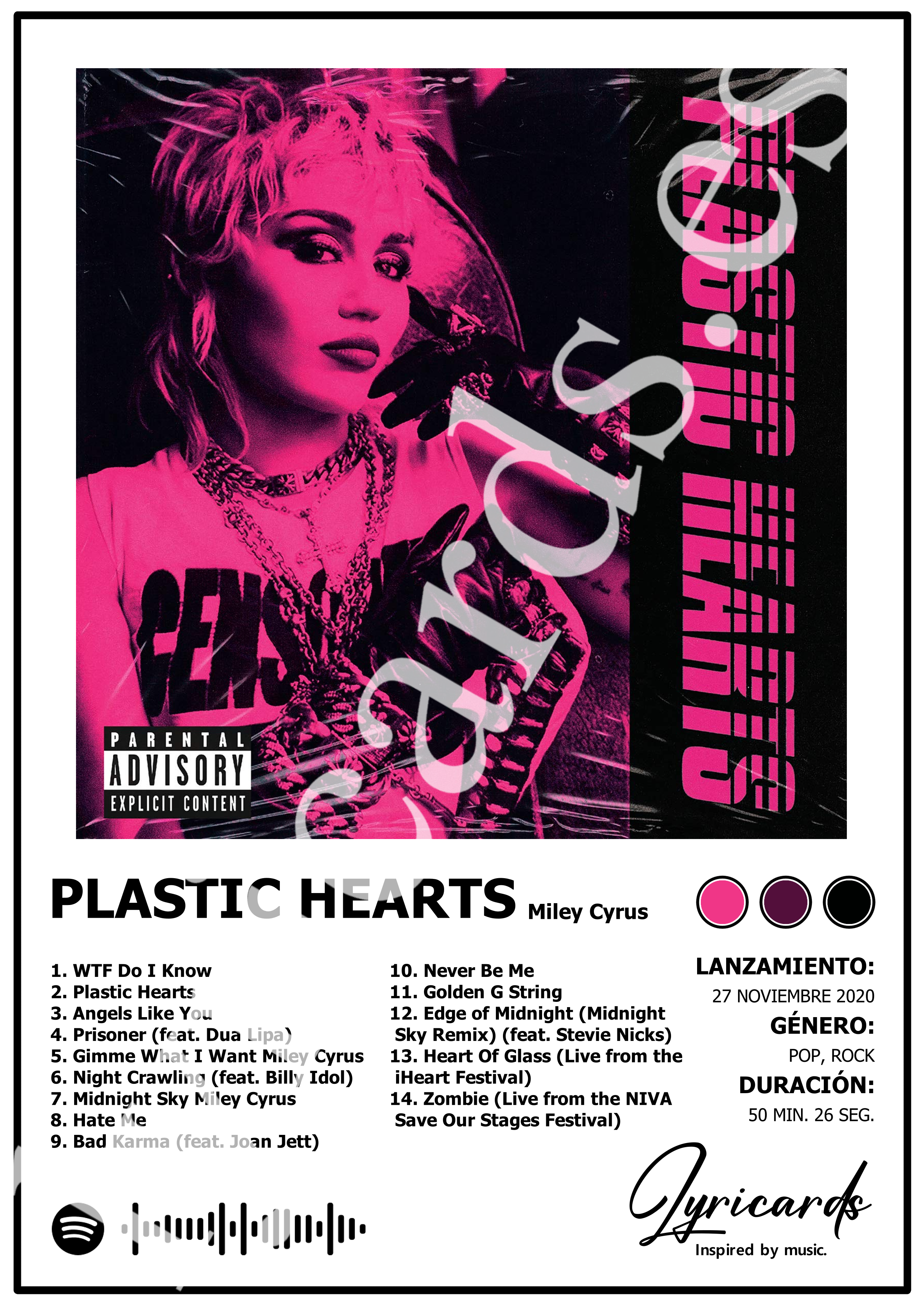 Lámina A4 - Plastic Hearts - Miley Cyrus