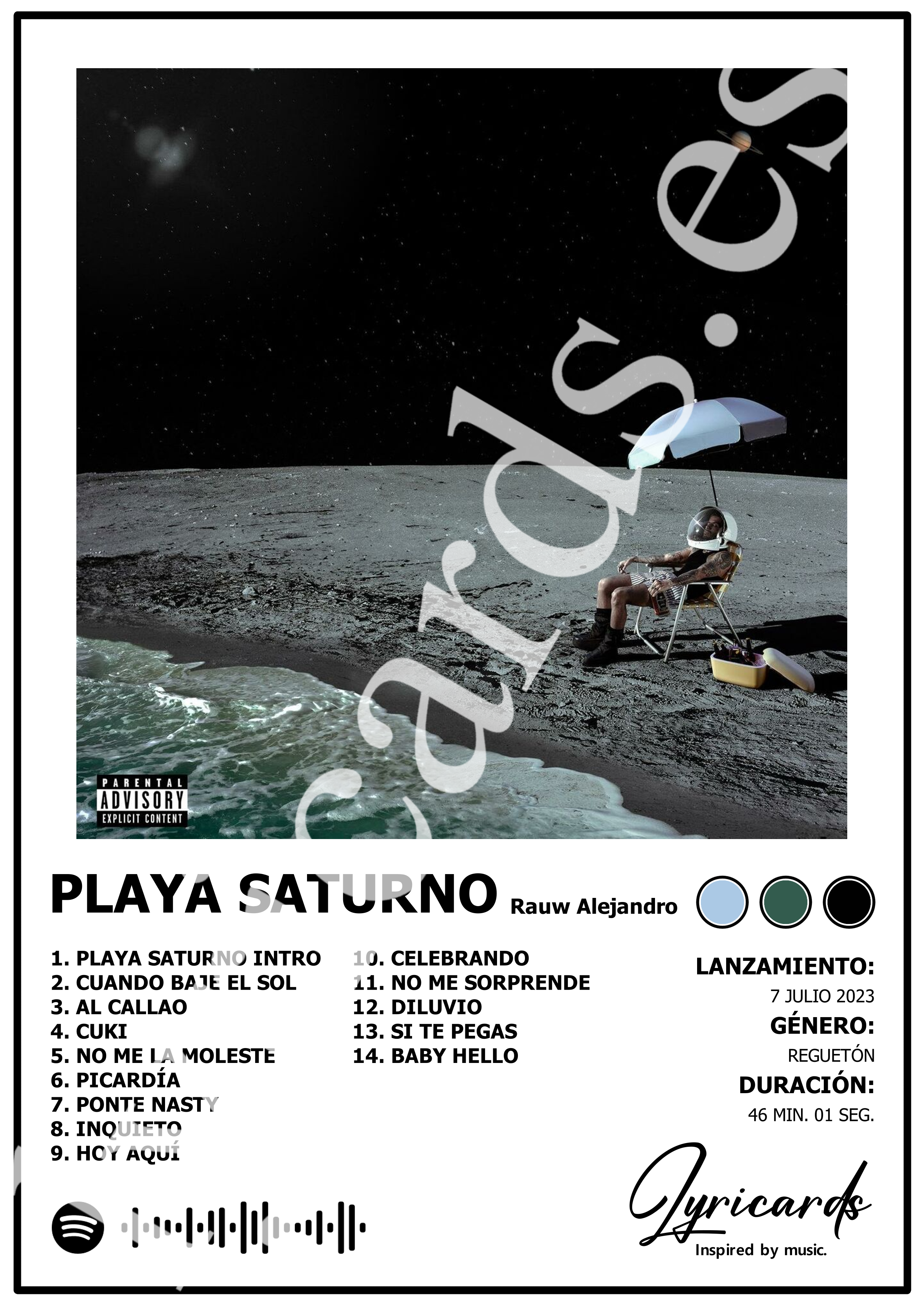 Lámina A4 - Playa Saturno - Rauw Alejandro