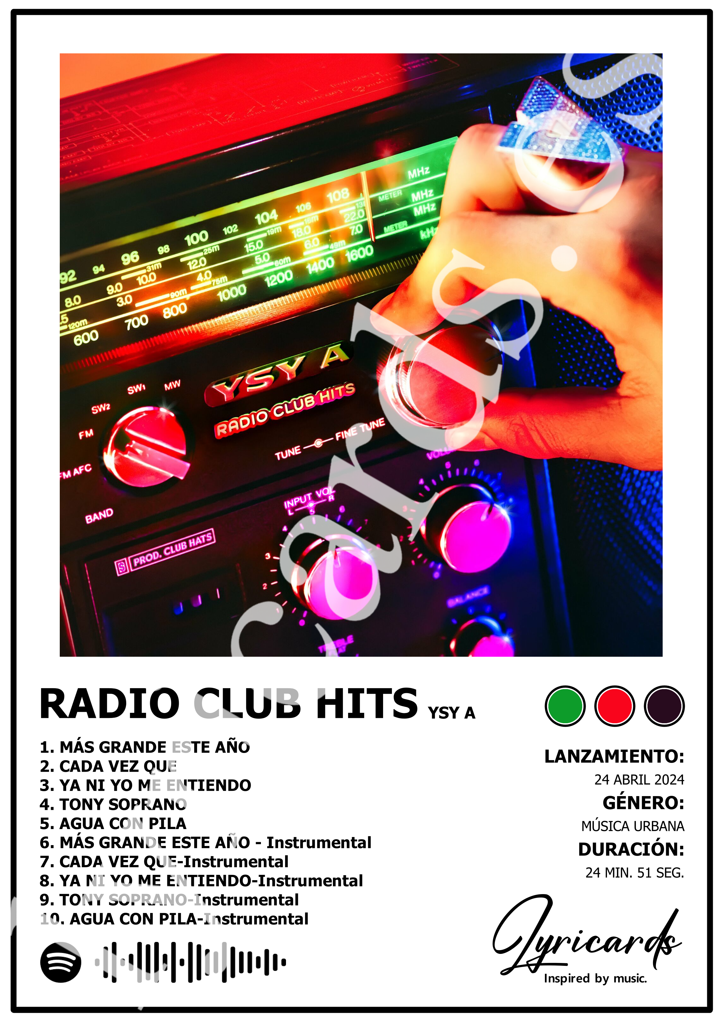 Lámina A4 - Radio Club Hits - YSY A