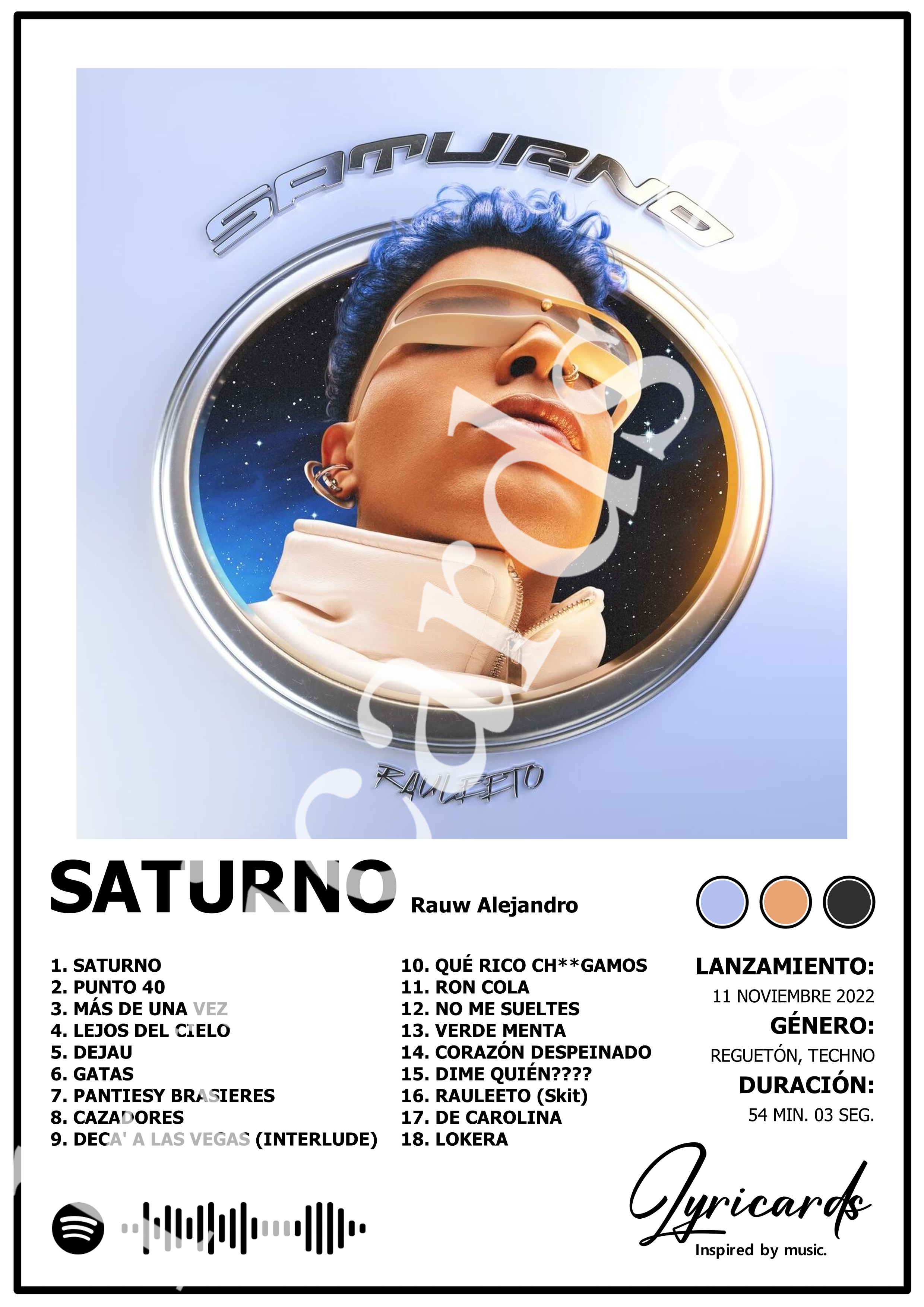 Lámina A4 - Saturno - Rauw Alejandro