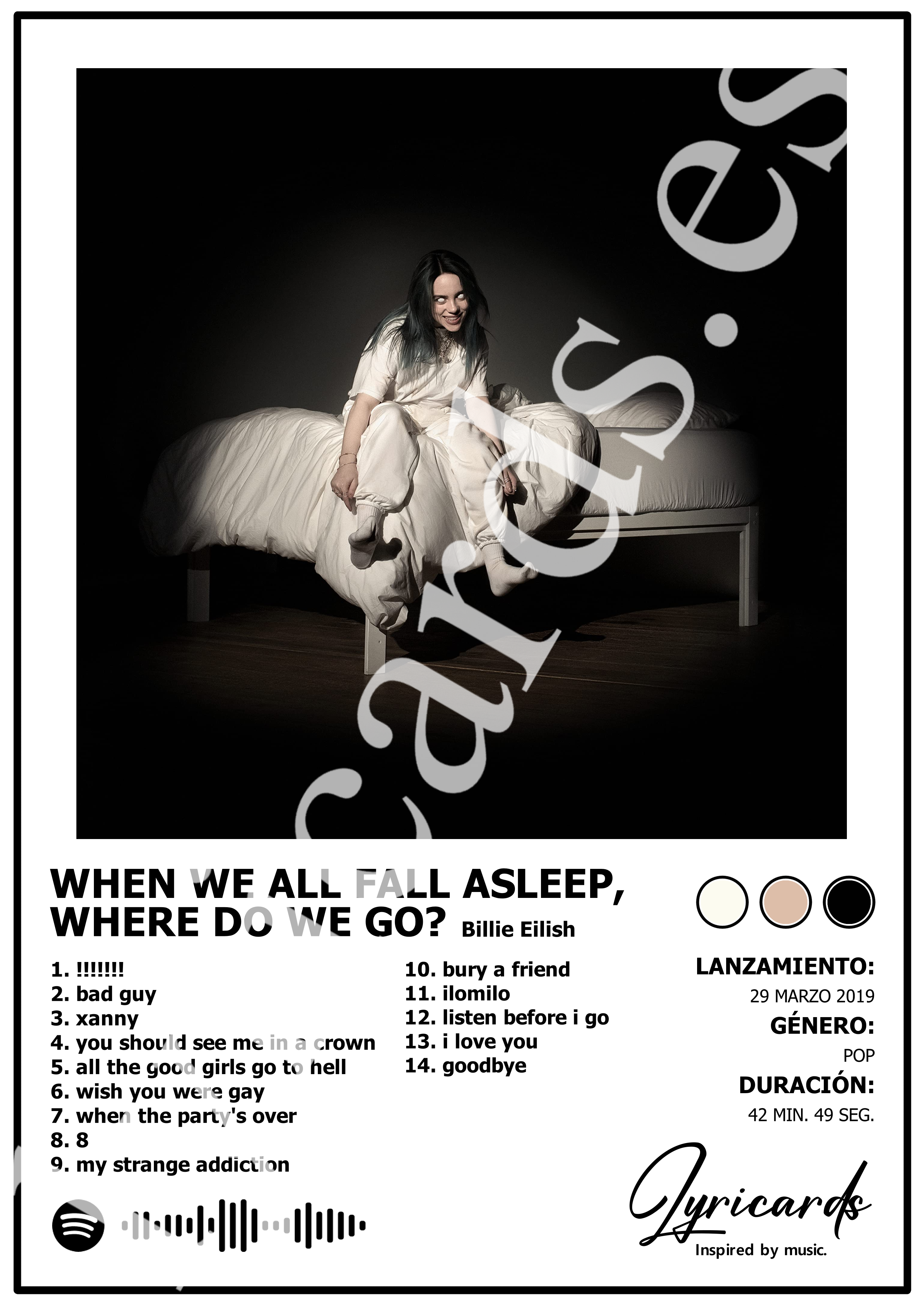 Lámina A4 - When We All Fall Asleep, Where Do We Go? - Billie Eilish